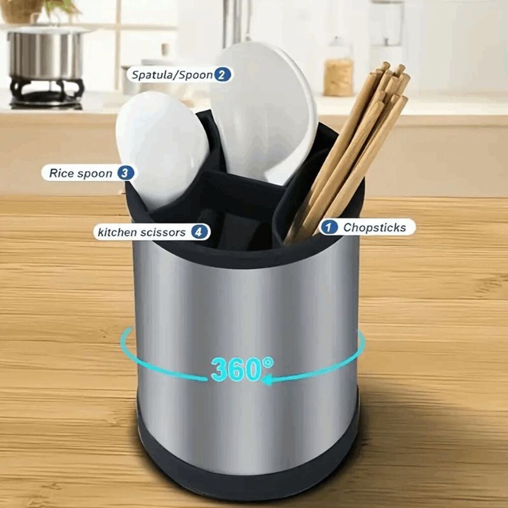 Stainless Steel Kitchen Utensil Holder 360 Rotating - Picture 2 of 8
